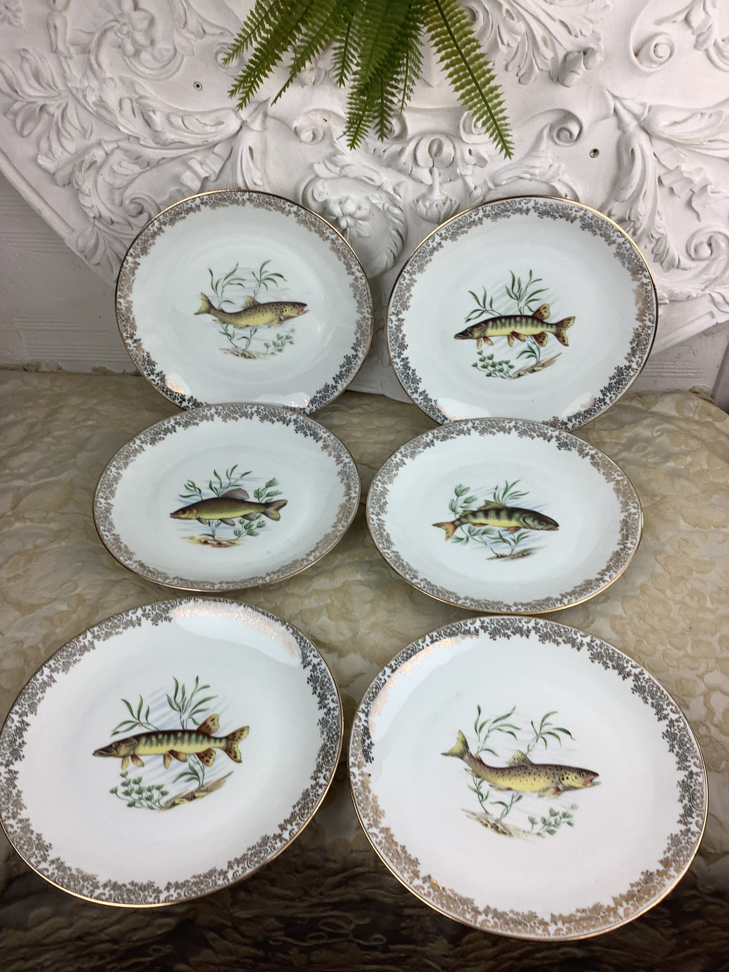 6 Assiettes plates anciennes Porcelaine France