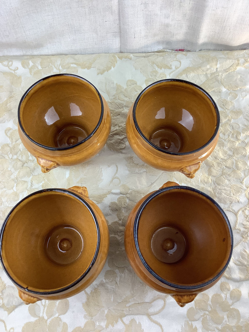 4 antique glazed terracotta soup bowls – lion heads – Ref.: 18X