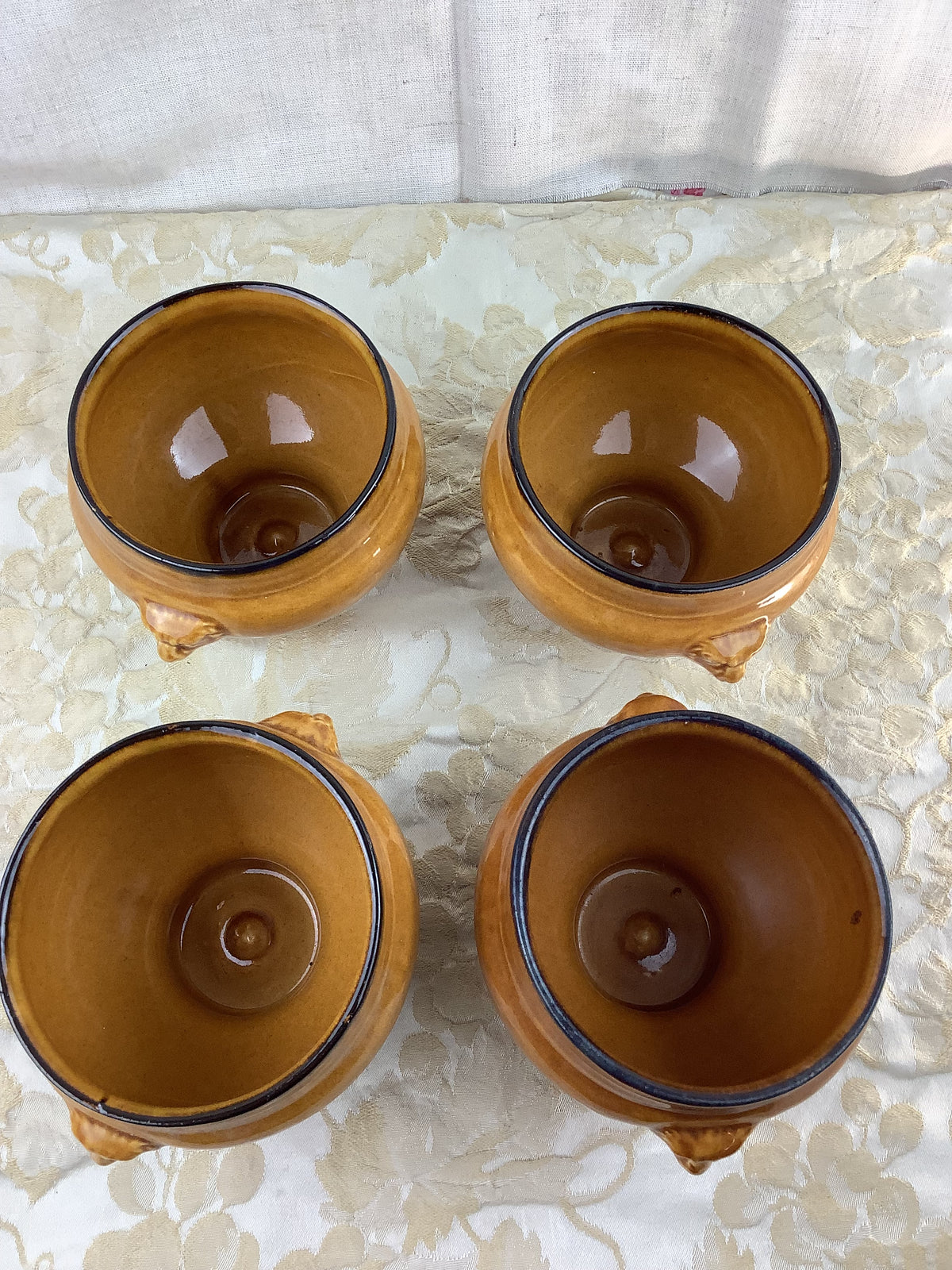 4 antique glazed terracotta soup bowls – lion heads – Ref.: 18X