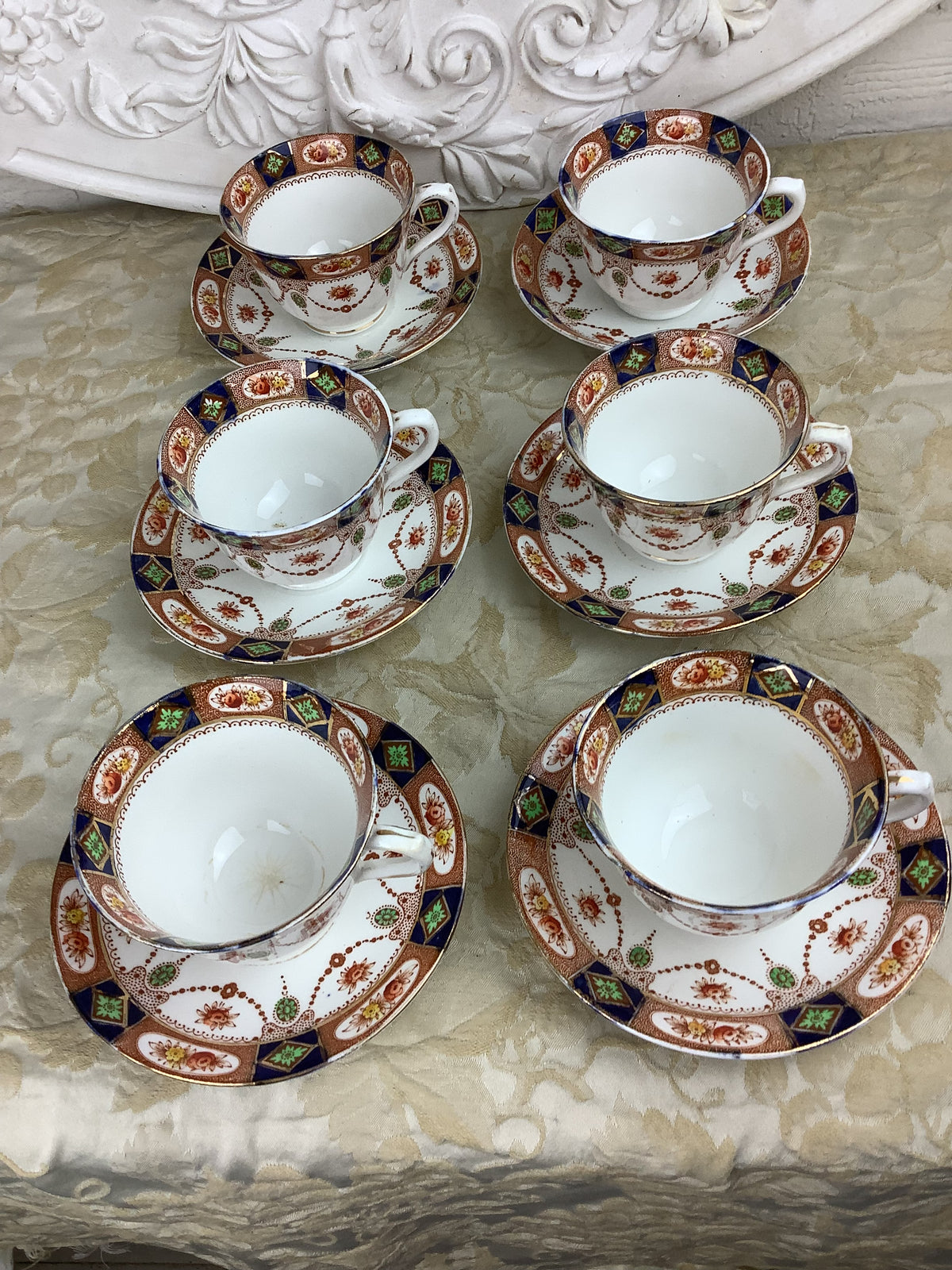 6 Tasses et 6 Soucoupes-Service à thé ancien anglais Doric Bone China -Ref 10A