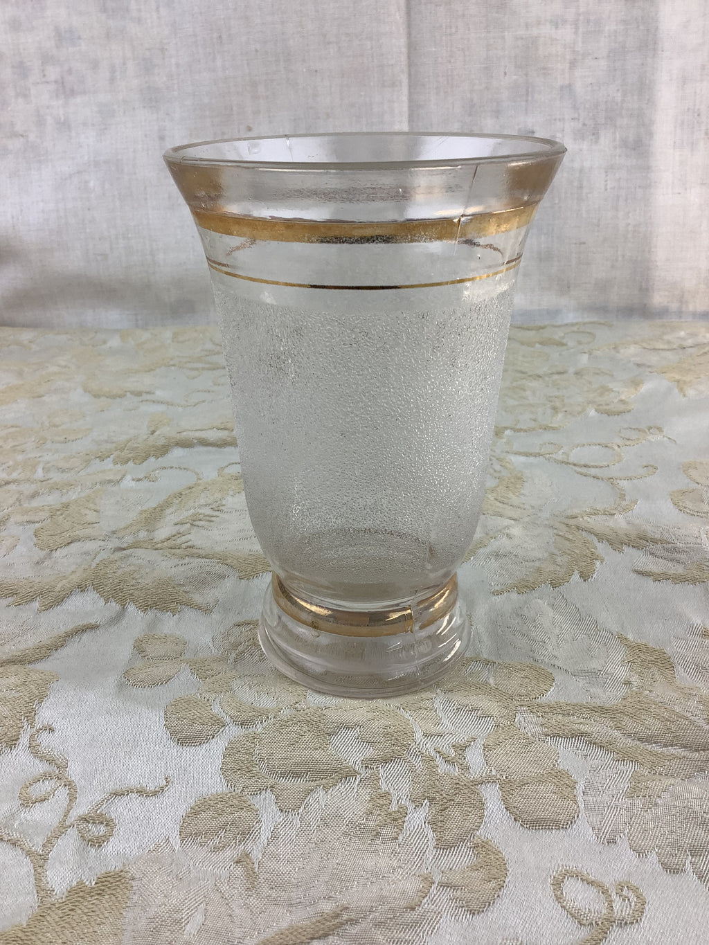 Vase vintage en verre transparent à liserés dorés – Réf. 20M