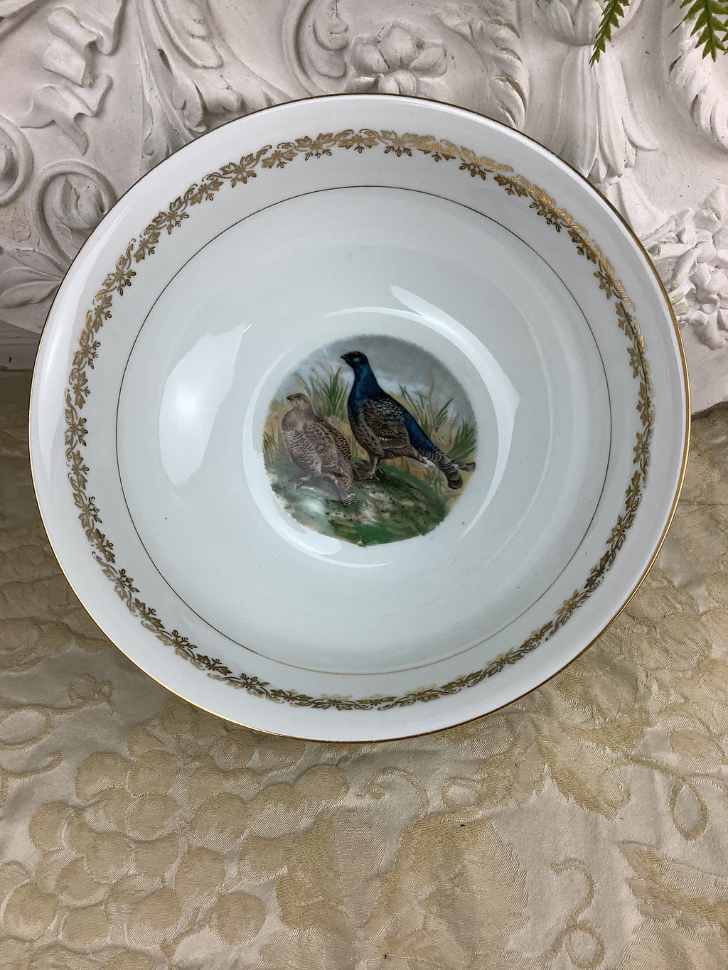 Ancien Saladier en Porcelaine de Limoges - décor gibier et chasse