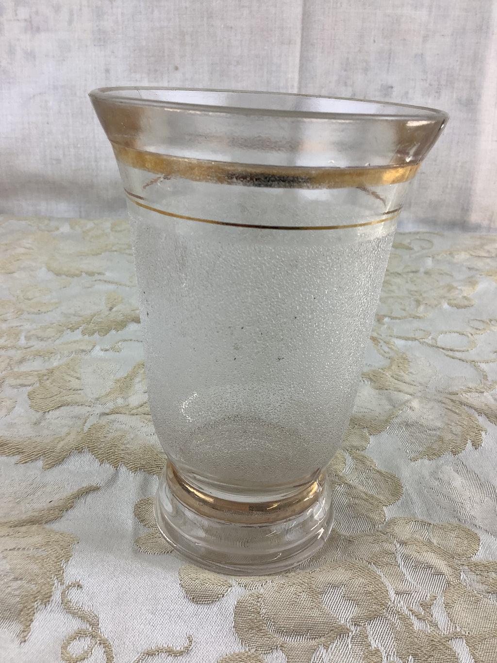 Vase vintage en verre transparent à liserés dorés – Réf. 20M