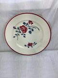 Plat rond ancien Badonviller – Roses bordeaux et feuillage bleu-Réf. 6J