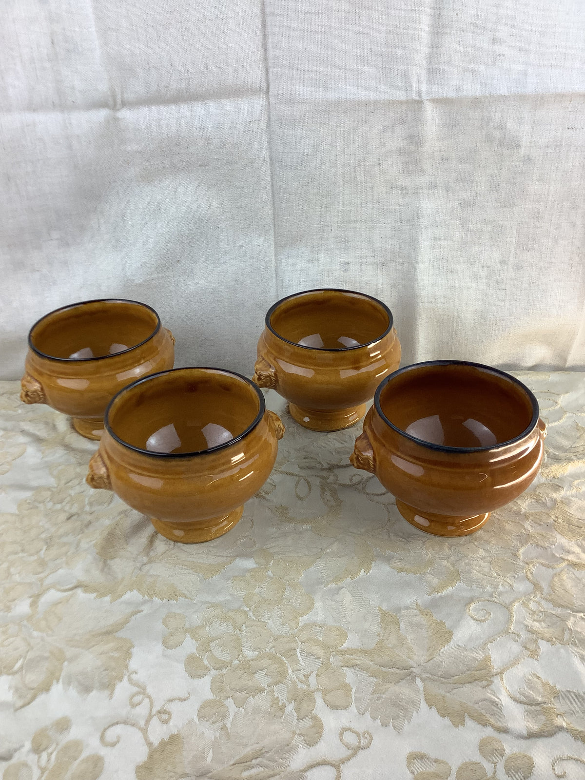 4 antique glazed terracotta soup bowls – lion heads – Ref.: 18X