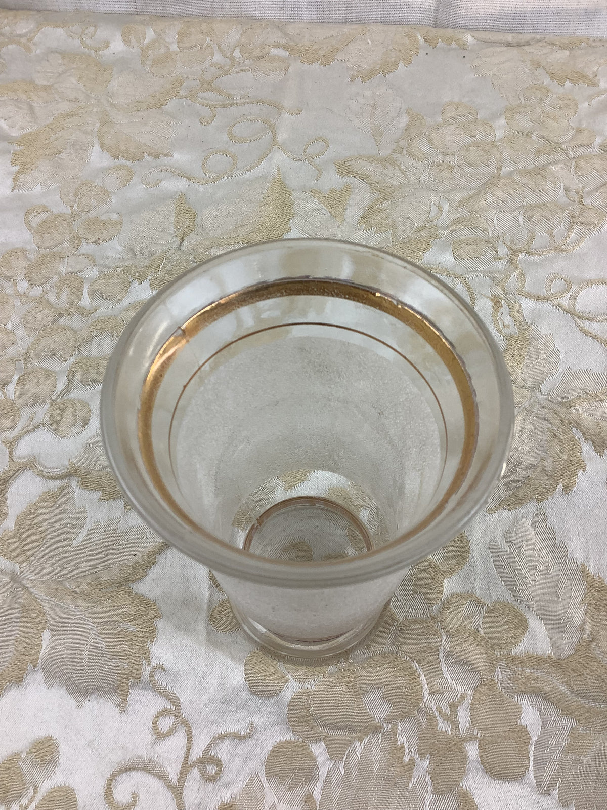 Vase vintage en verre transparent à liserés dorés – Réf. 20M