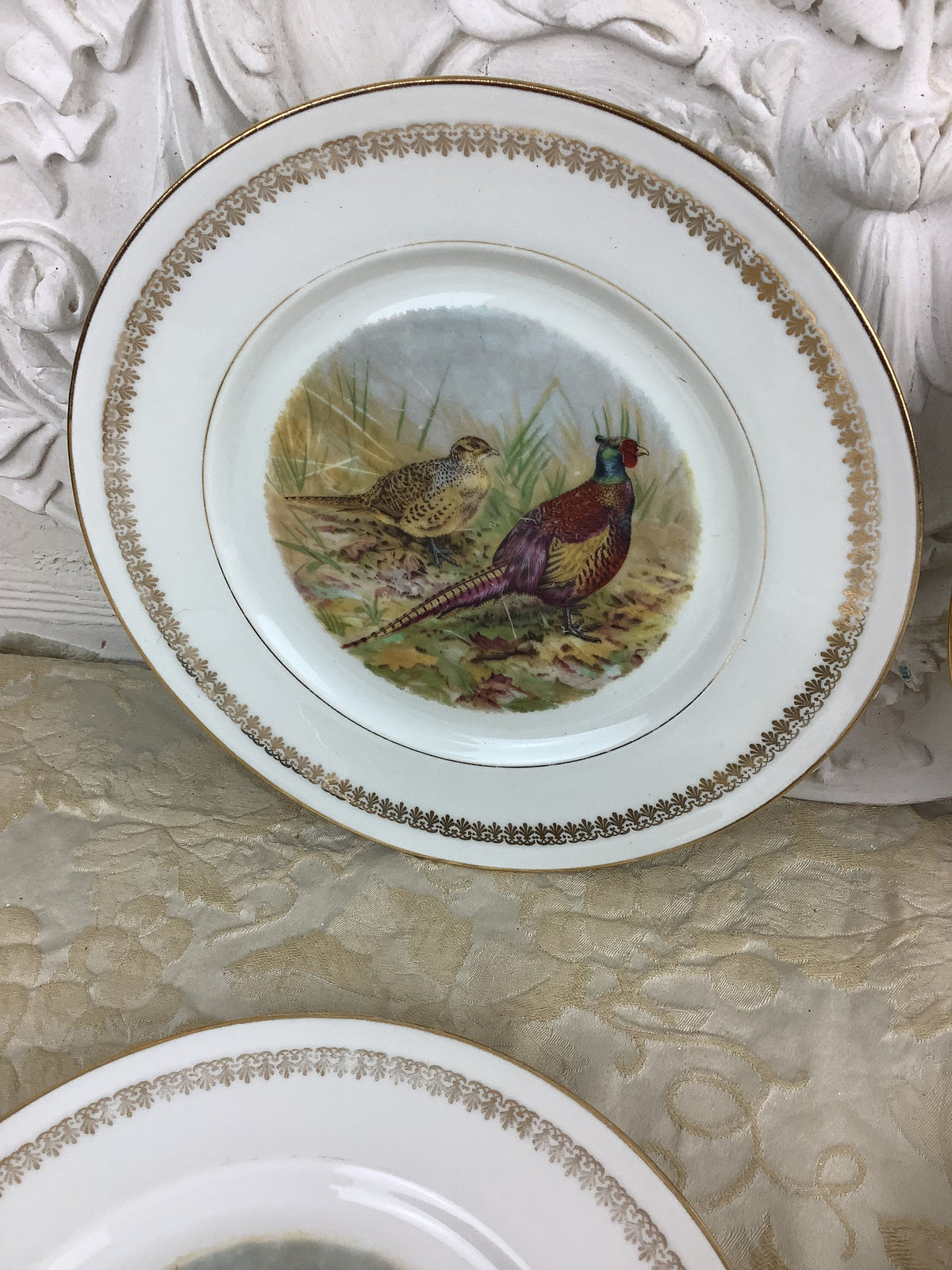 4 Assiettes plates en porcelaine de Limoges France décor gibier/chasse