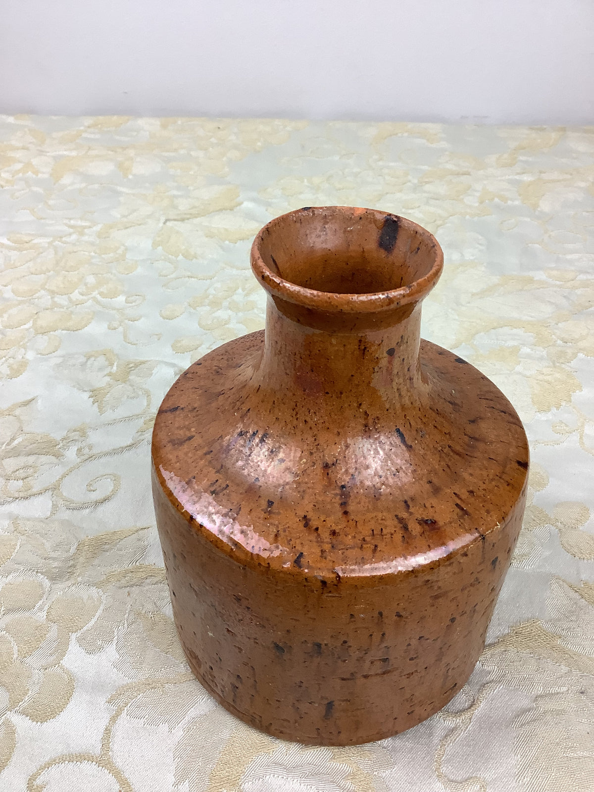 Ancien petit vase bouteille en terre cuite émaillée - Réf. : 12W