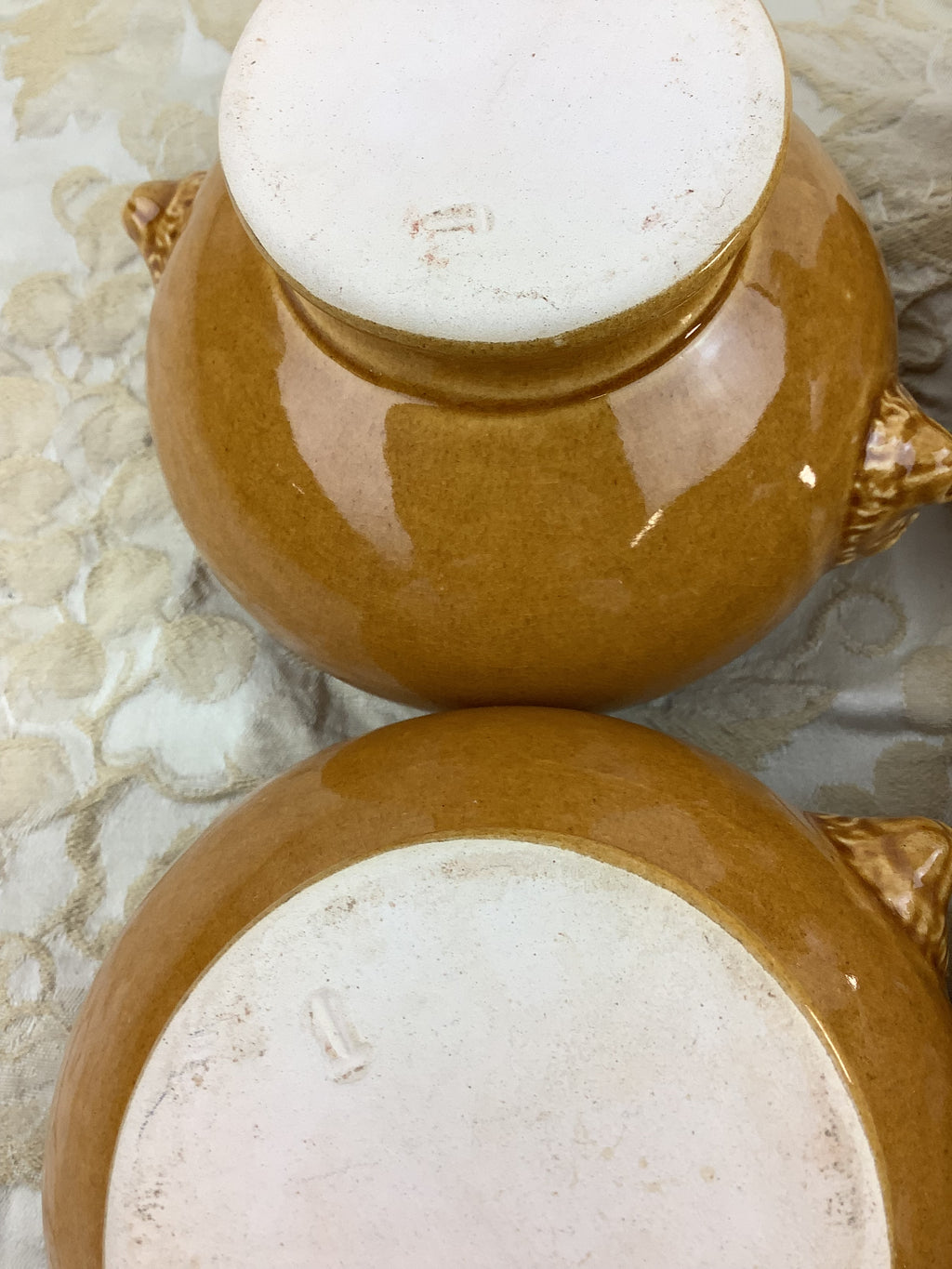 4 antique glazed terracotta soup bowls – lion heads – Ref.: 18X