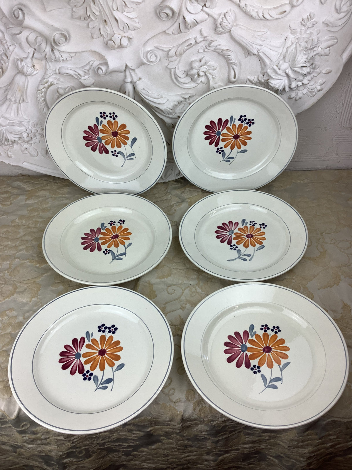 6 Assiettes plates anciennes Salins France -Ref 25X