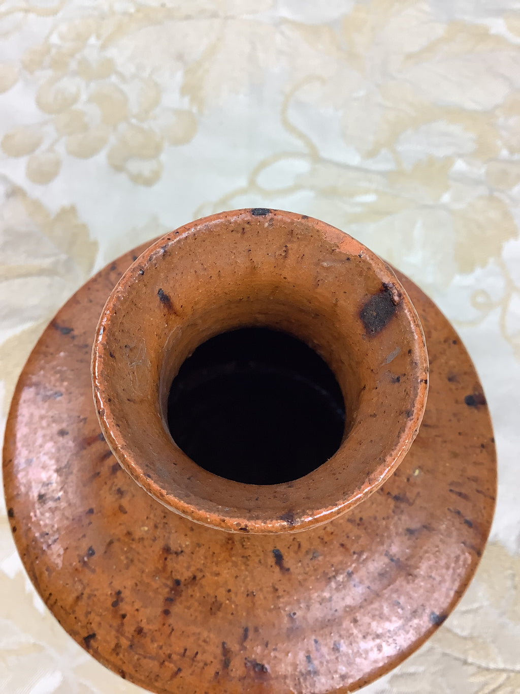 Ancien petit vase bouteille en terre cuite émaillée - Réf. : 12W