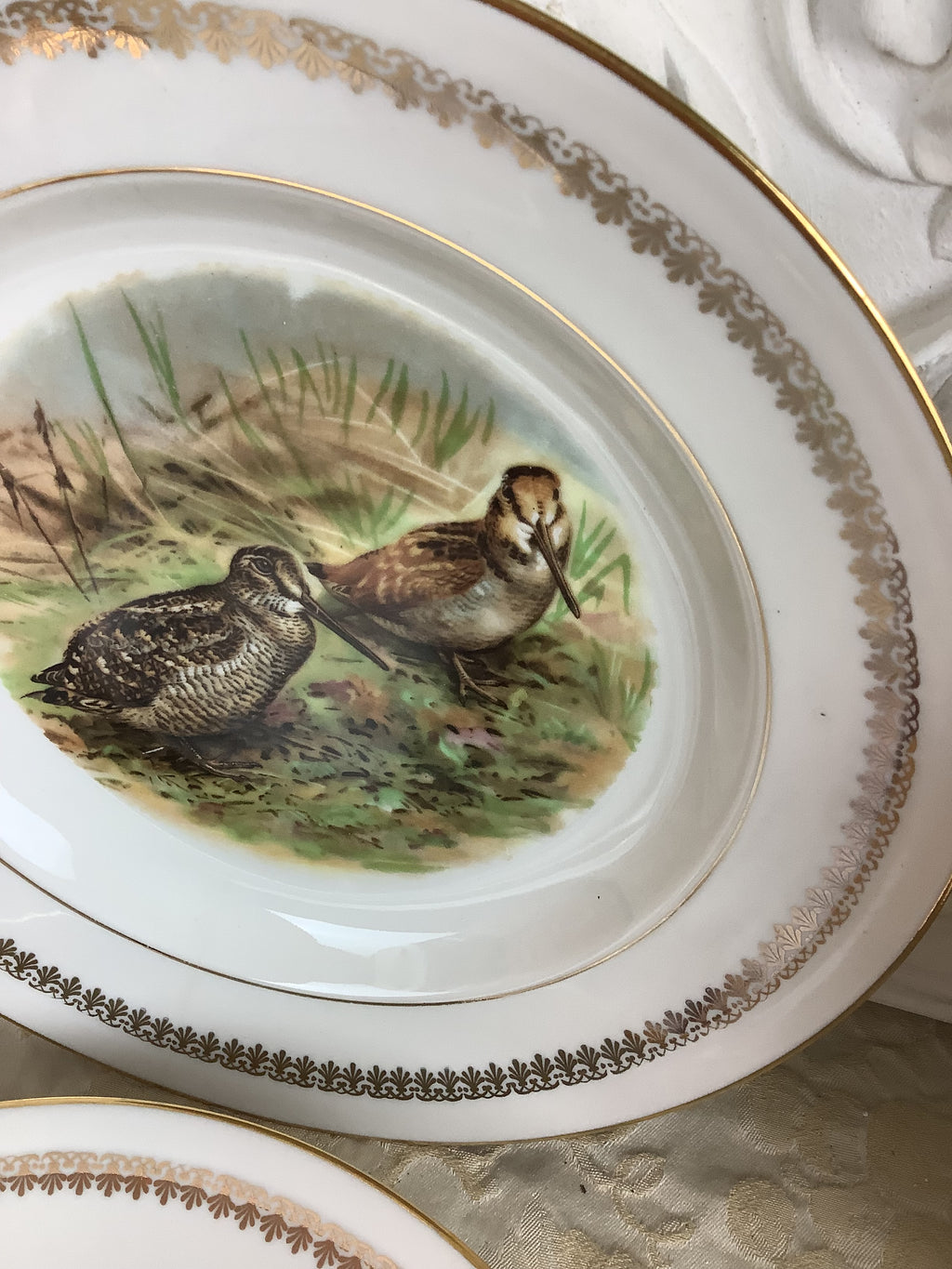 4 Assiettes creuses anciennes en Porcelaine Limoges France décor gibier/chasse