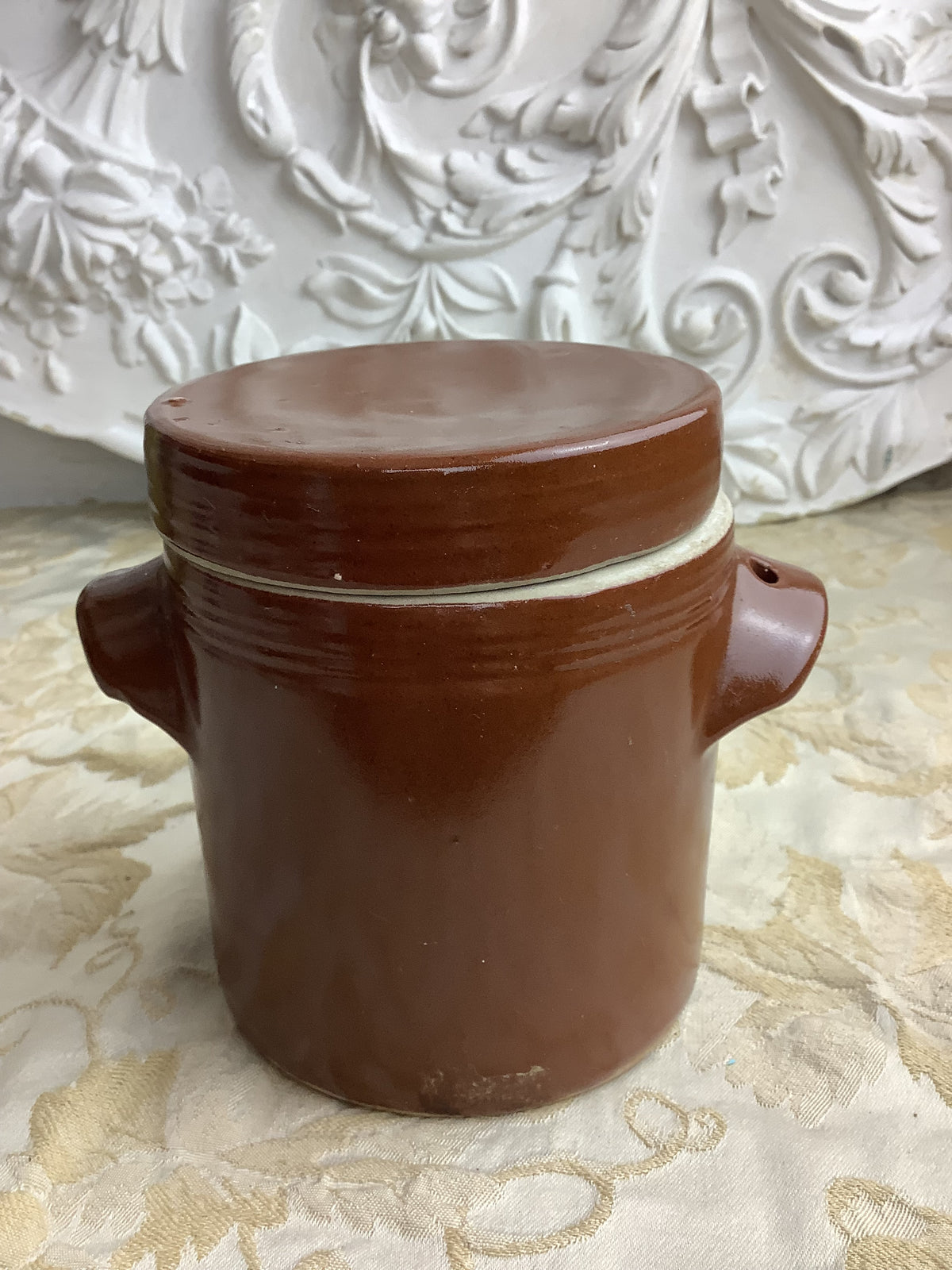 Ancien pot à conserves en grès brun avec couvercle – Réf. 20K