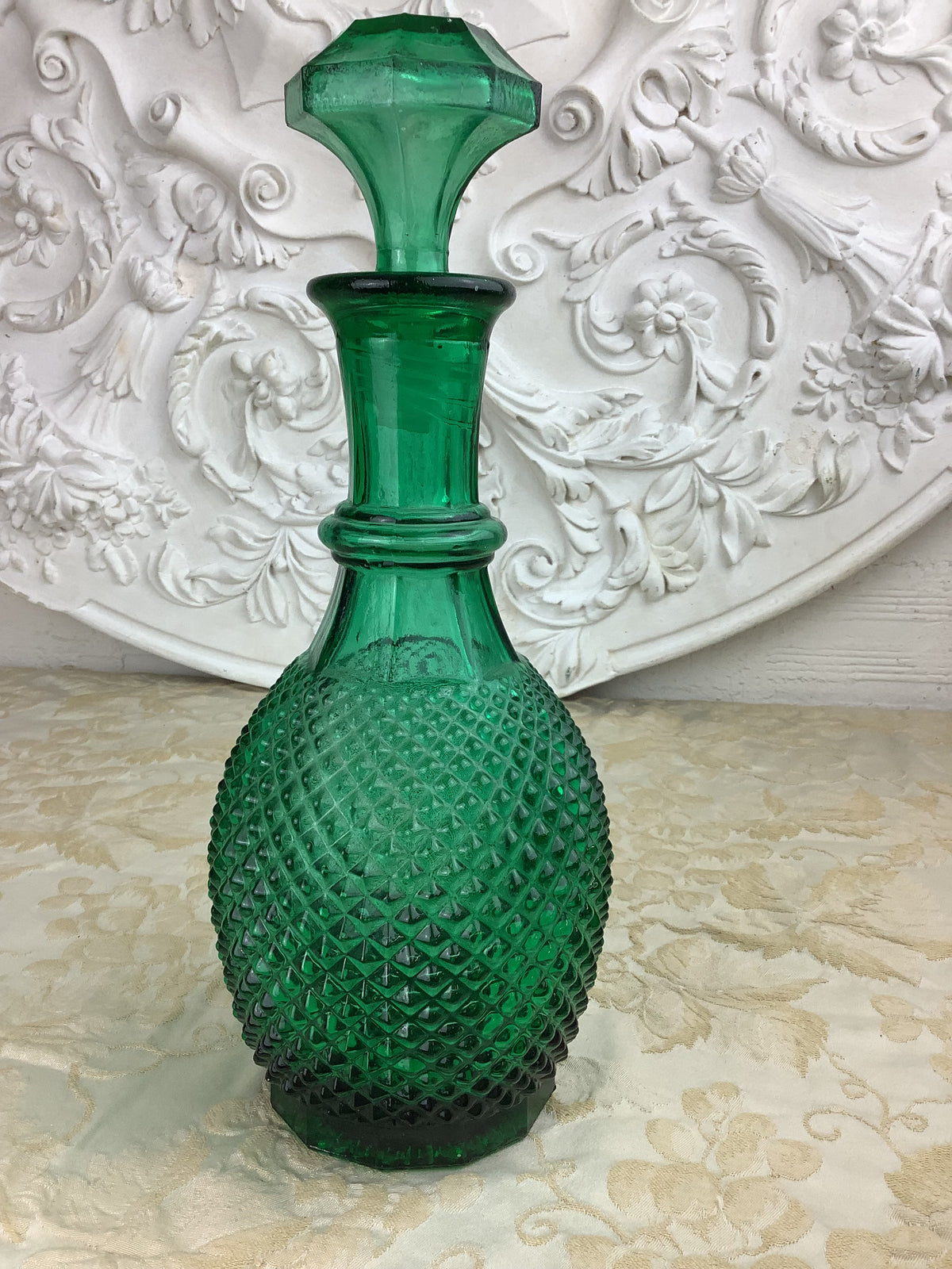 Carafe ancienne en verre épais de couleur verte - Réf 25R