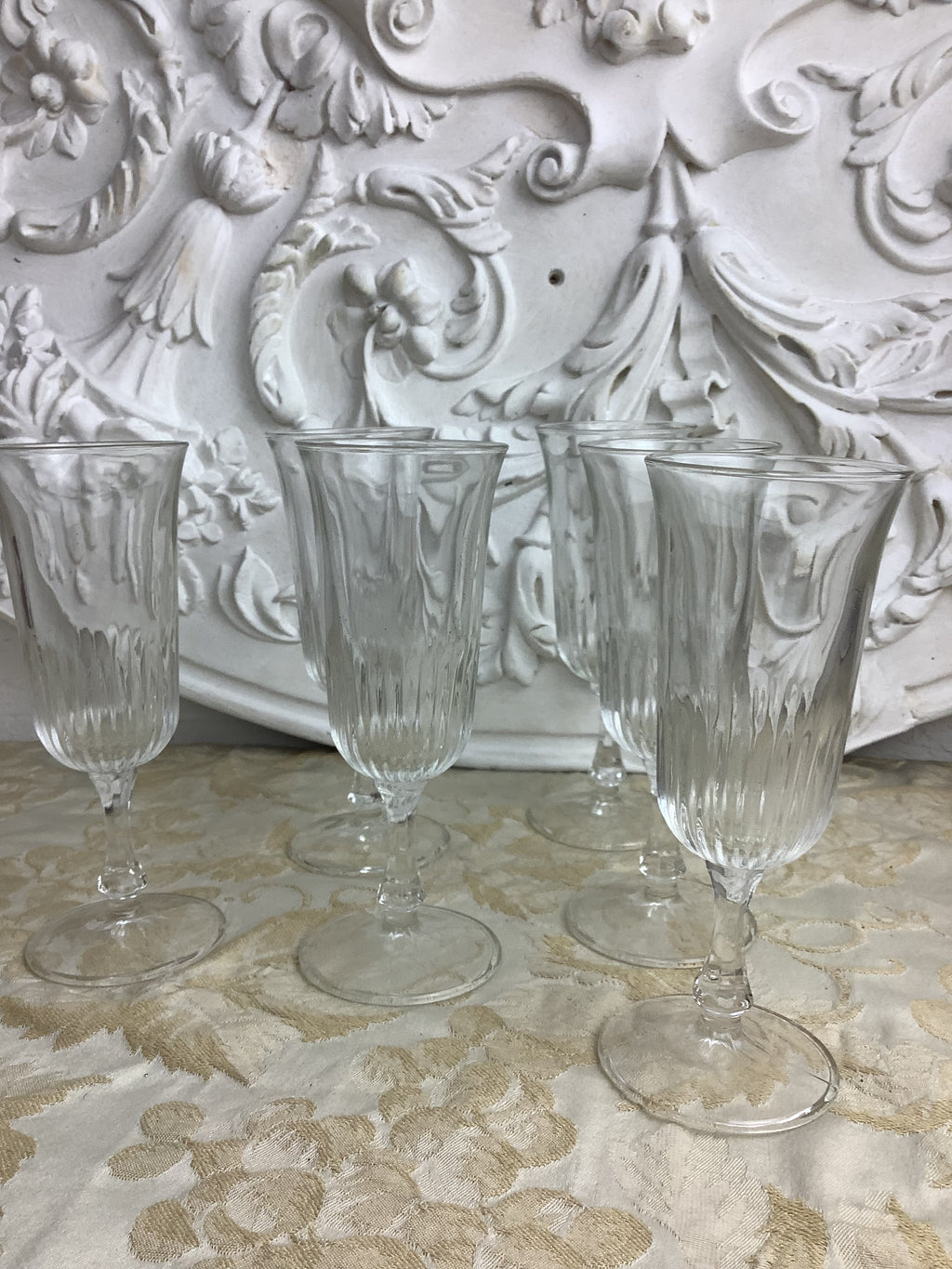 6 verres vintage en verre transparent cannelé – Réf. 26I