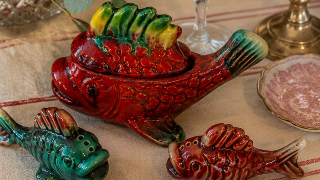 Ensemble Trio Poissons service Condiments ancien