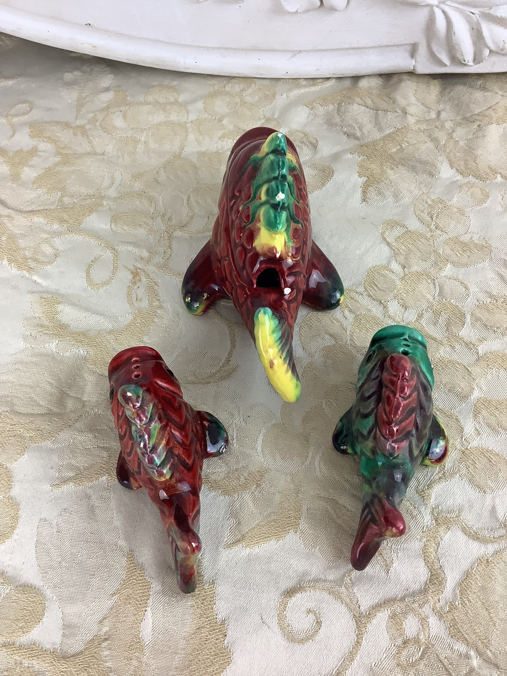 Ensemble Trio Poissons service Condiments ancien