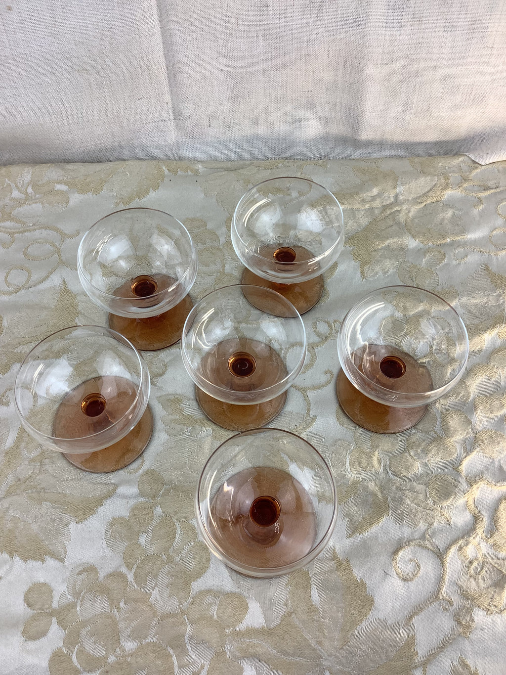 Lot de 6 Petits Verres à pied couleur ambre , vintage - Ref 20K