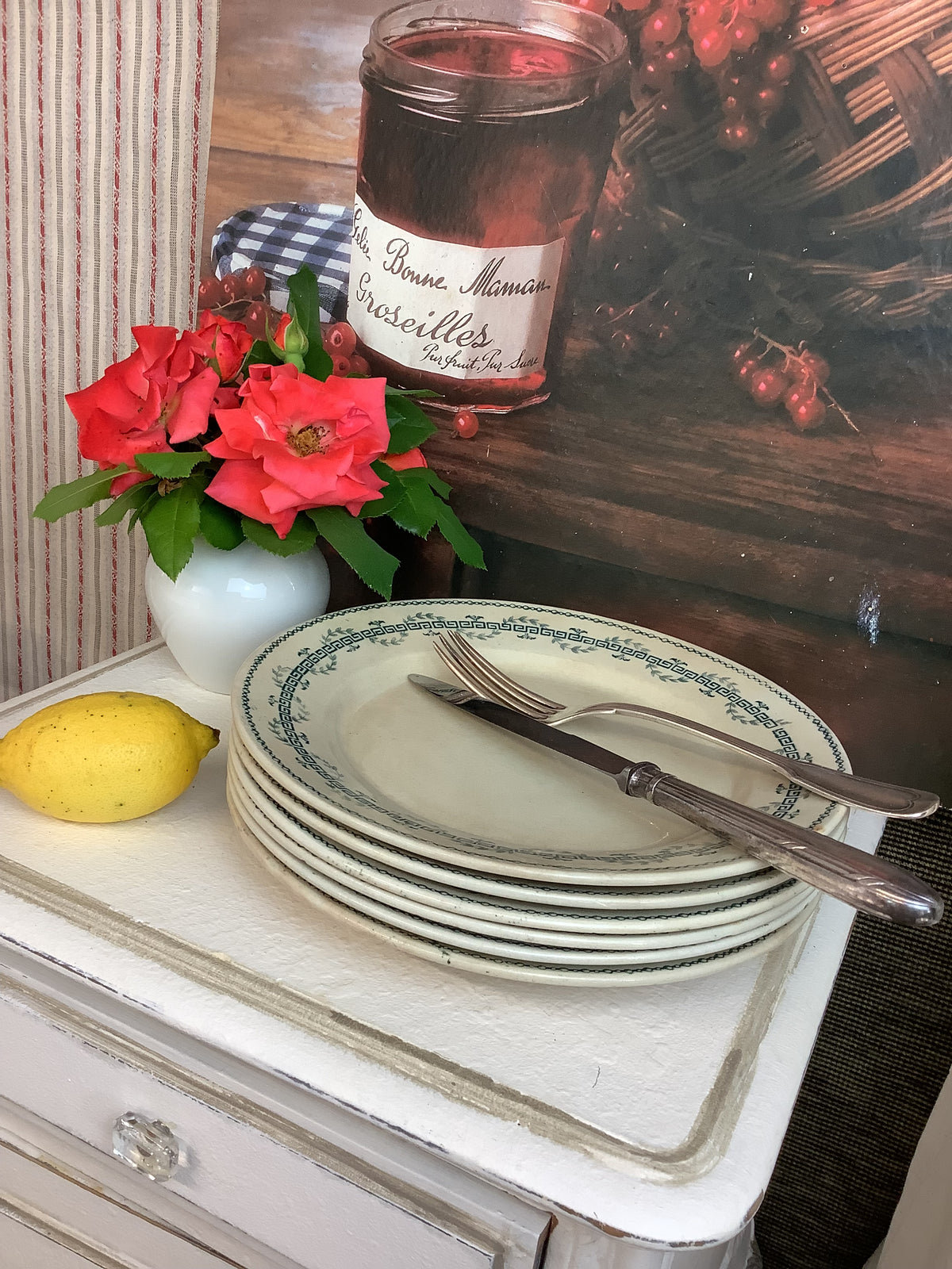 Lot de 6 assiettes plates anciennes Gien modèle Austerlitz – Réf. 8D