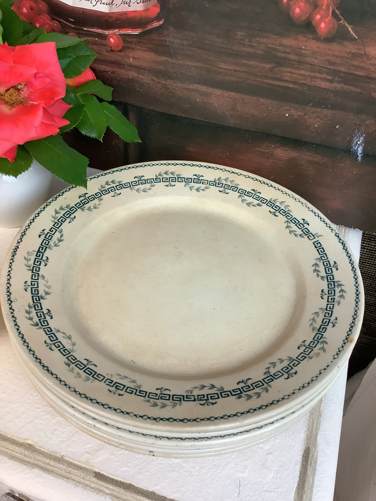 Lot de 6 assiettes plates anciennes Gien modèle Austerlitz – Réf. 8D