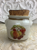Ancien pot de cuisine en grès LML à décor de fruits avec bouchon en liège – Réf. 27A