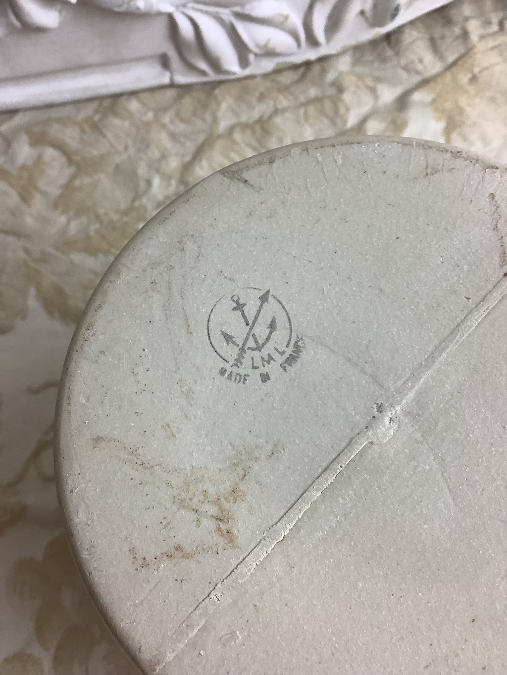 Ancien pot de cuisine en grès LML à décor de fruits avec bouchon en liège – Réf. 27A