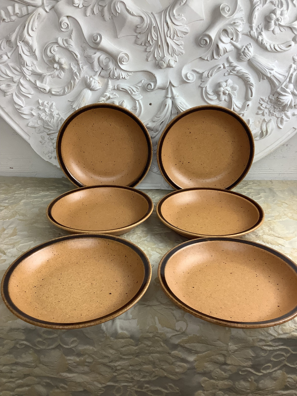 Lot de 6 assiettes creuses Sarreguemines France, grès La Bourgogne – Ref. 27F