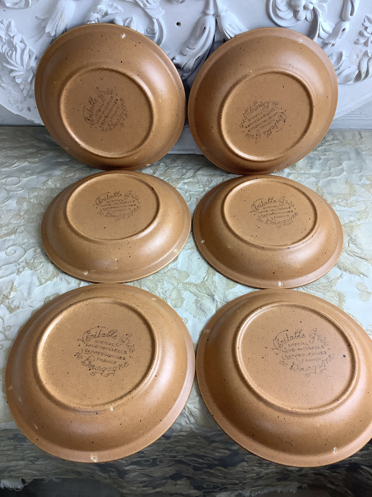Lot de 6 assiettes creuses Sarreguemines France, grès La Bourgogne – Ref. 27F