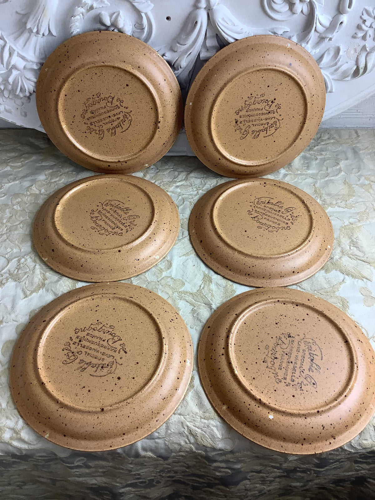 Lot de 6 assiettes à Dessert Sarreguemines France, grès La Bourgogne – Ref. 27G