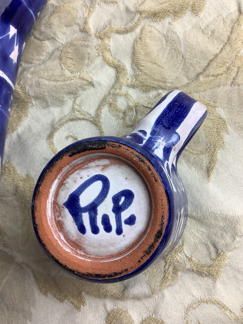 Pichet carafe en céramique bleu cobalt et blanc avec gobelet assorti – Réf. 27S