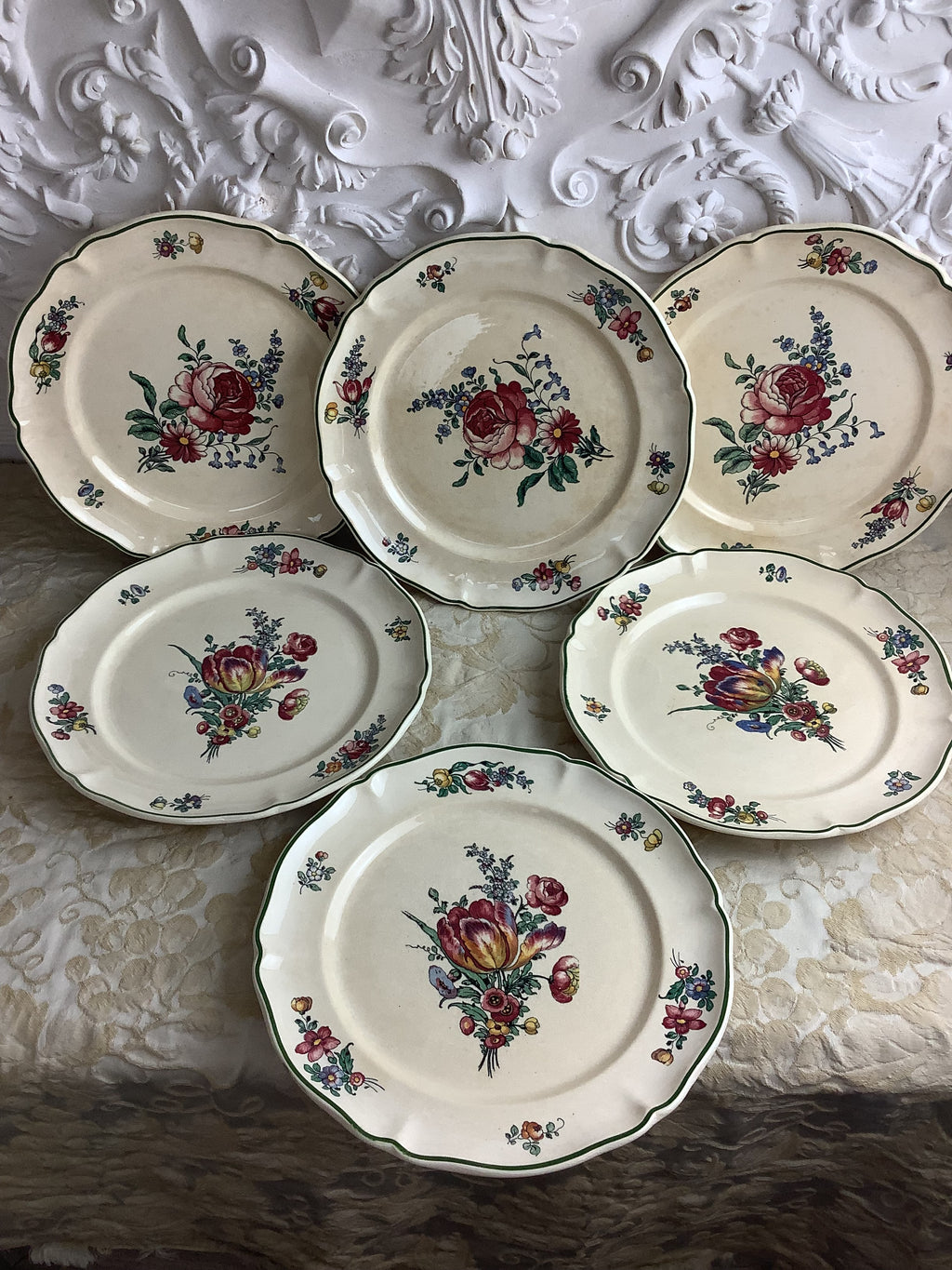 Lot de 6 assiettes plates anciennes Villeroy & Boch, modèle Vieux Strasbourg – Réf. 27N