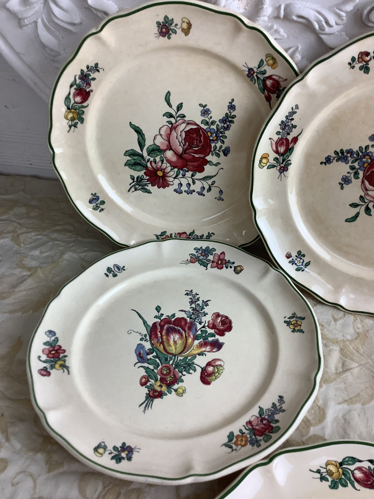 Lot de 6 assiettes plates anciennes Villeroy & Boch, modèle Vieux Strasbourg – Réf. 27N