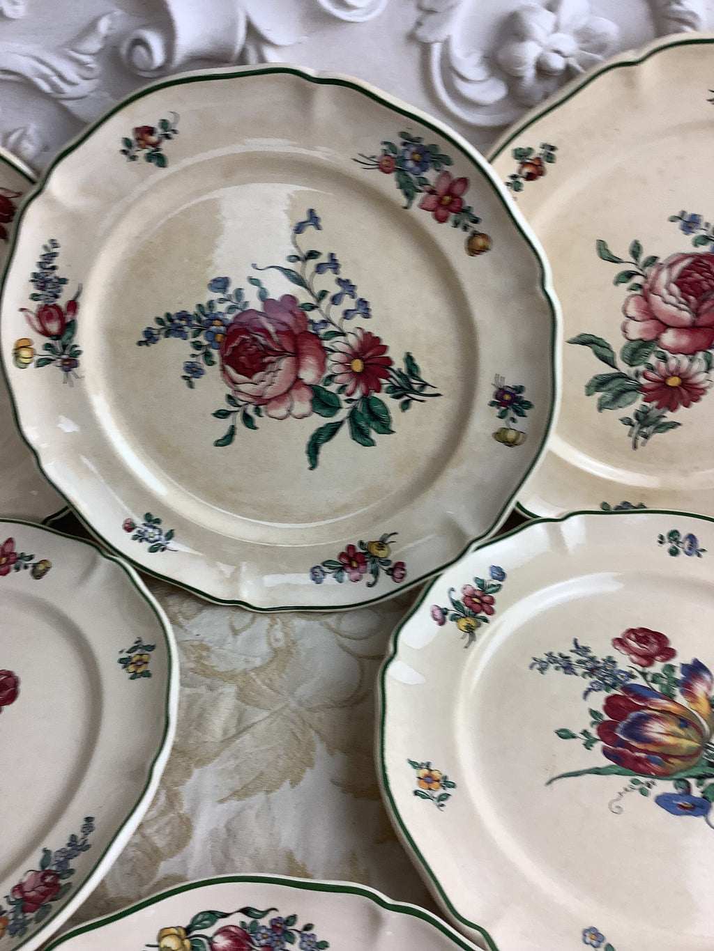 Lot de 6 assiettes plates anciennes Villeroy & Boch, modèle Vieux Strasbourg – Réf. 27N