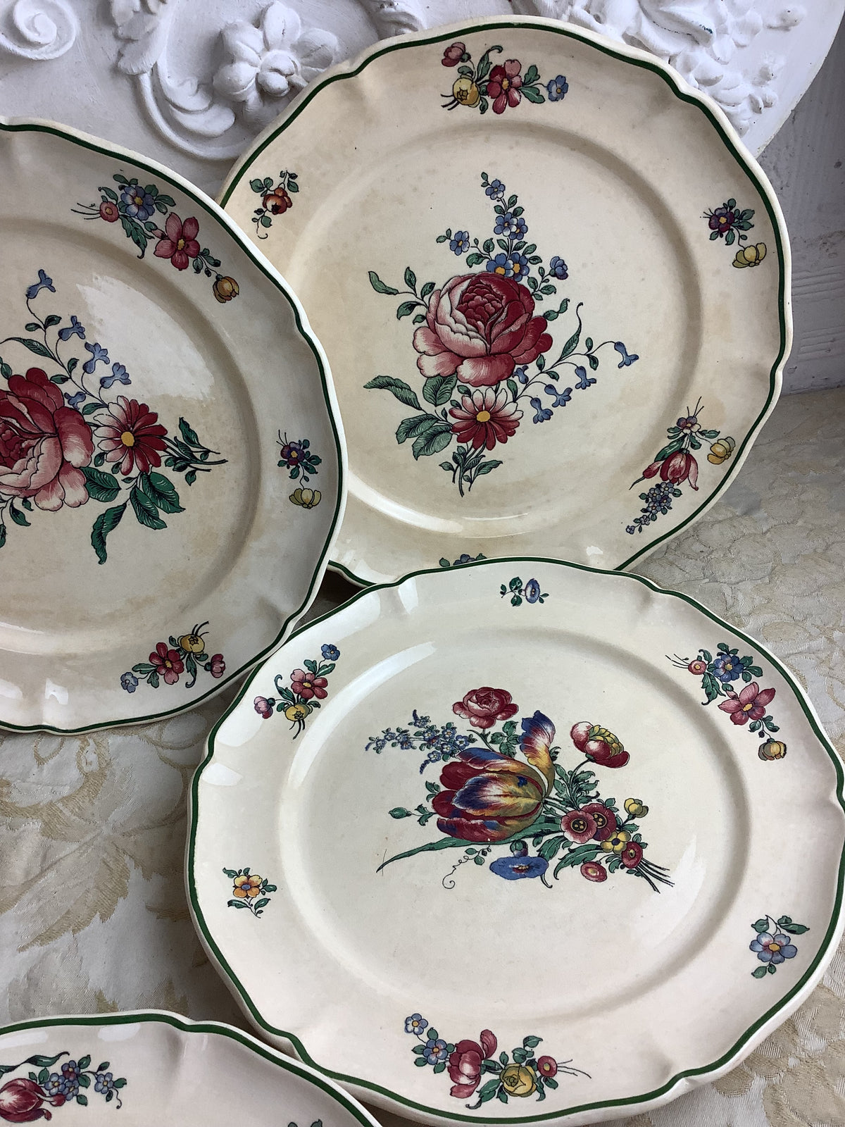 Lot de 6 assiettes plates anciennes Villeroy & Boch, modèle Vieux Strasbourg – Réf. 27N