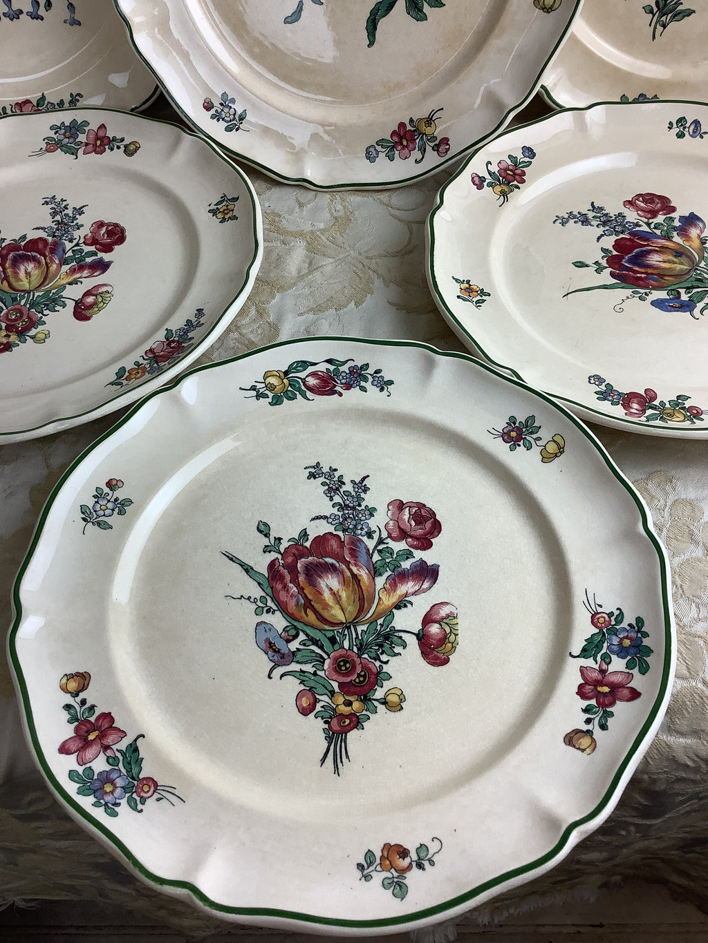 Lot de 6 assiettes plates anciennes Villeroy & Boch, modèle Vieux Strasbourg – Réf. 27N