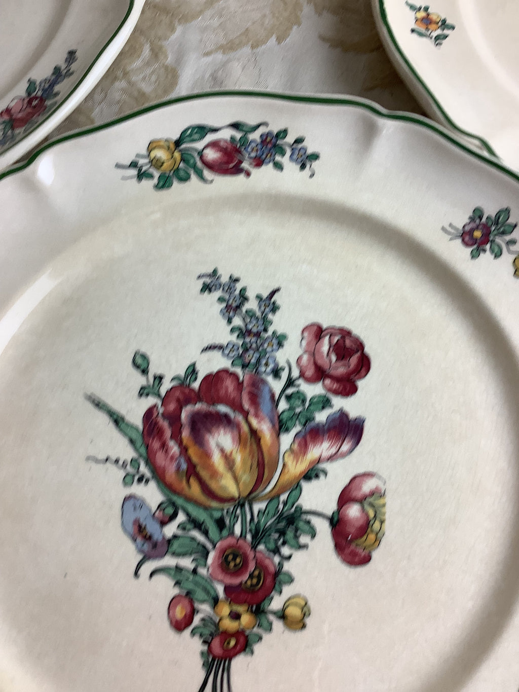 Lot de 6 assiettes plates anciennes Villeroy & Boch, modèle Vieux Strasbourg – Réf. 27N