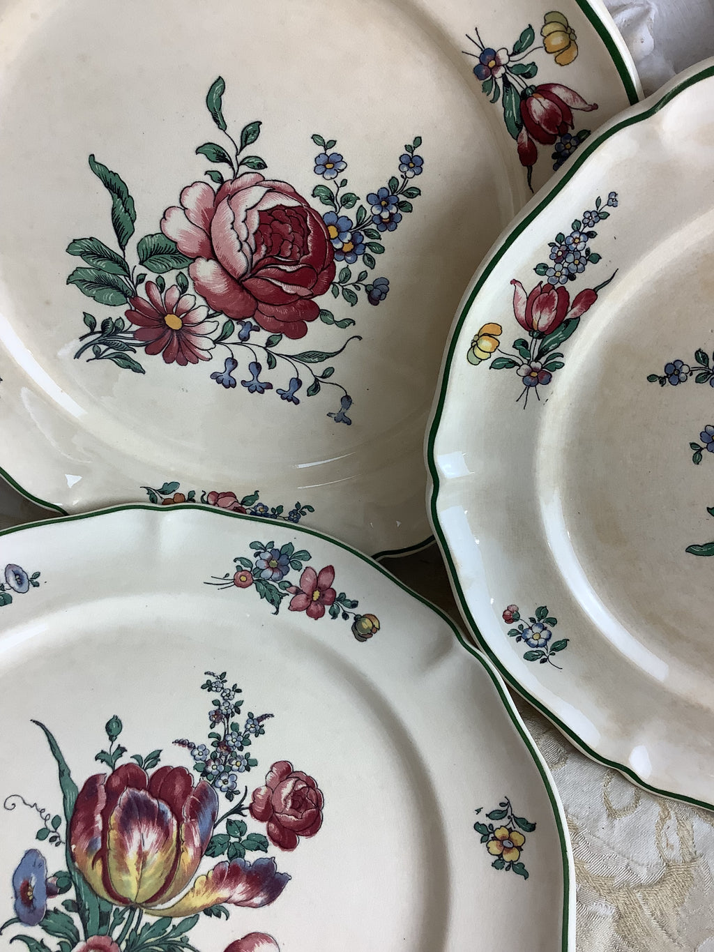 Lot de 6 assiettes plates anciennes Villeroy & Boch, modèle Vieux Strasbourg – Réf. 27N
