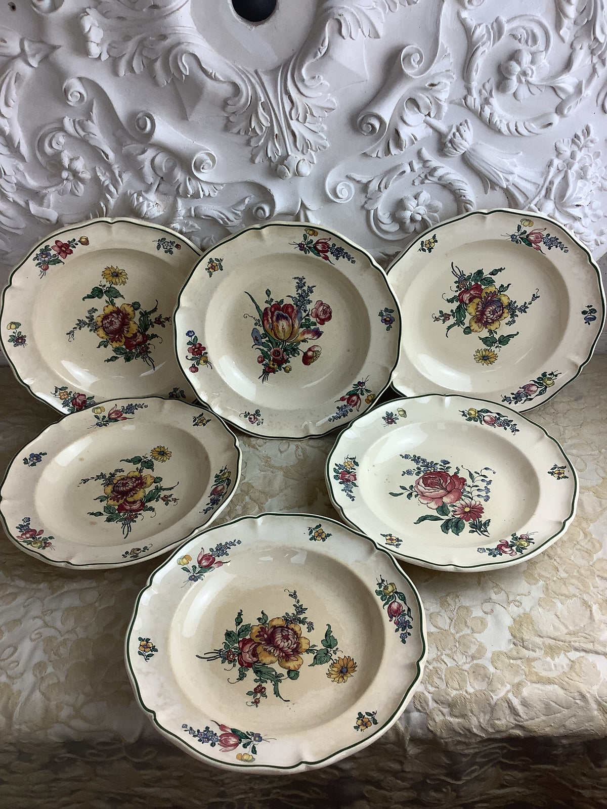 Lot de 6 assiettes creuses anciennes Villeroy & Boch, modèle Vieux Strasbourg – Réf. 27O
