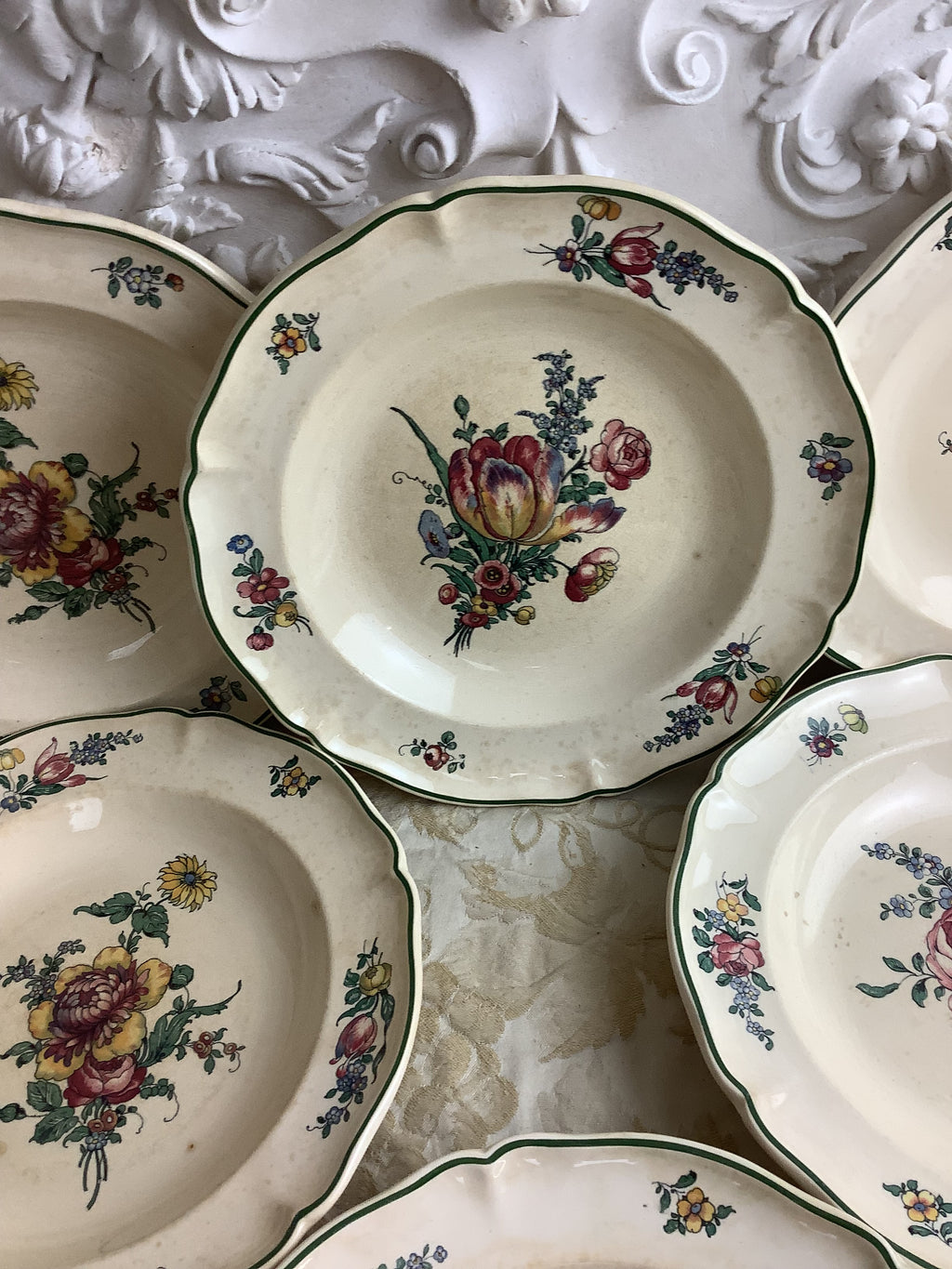 Lot de 6 assiettes creuses anciennes Villeroy & Boch, modèle Vieux Strasbourg – Réf. 27O