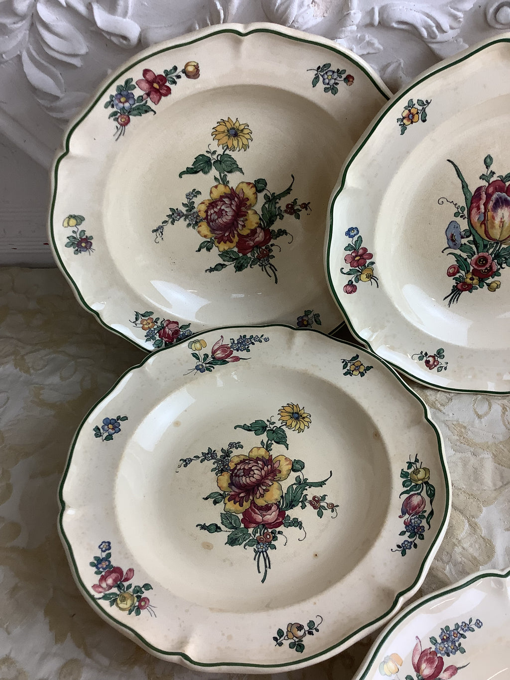 Lot de 6 assiettes creuses anciennes Villeroy & Boch, modèle Vieux Strasbourg – Réf. 27O
