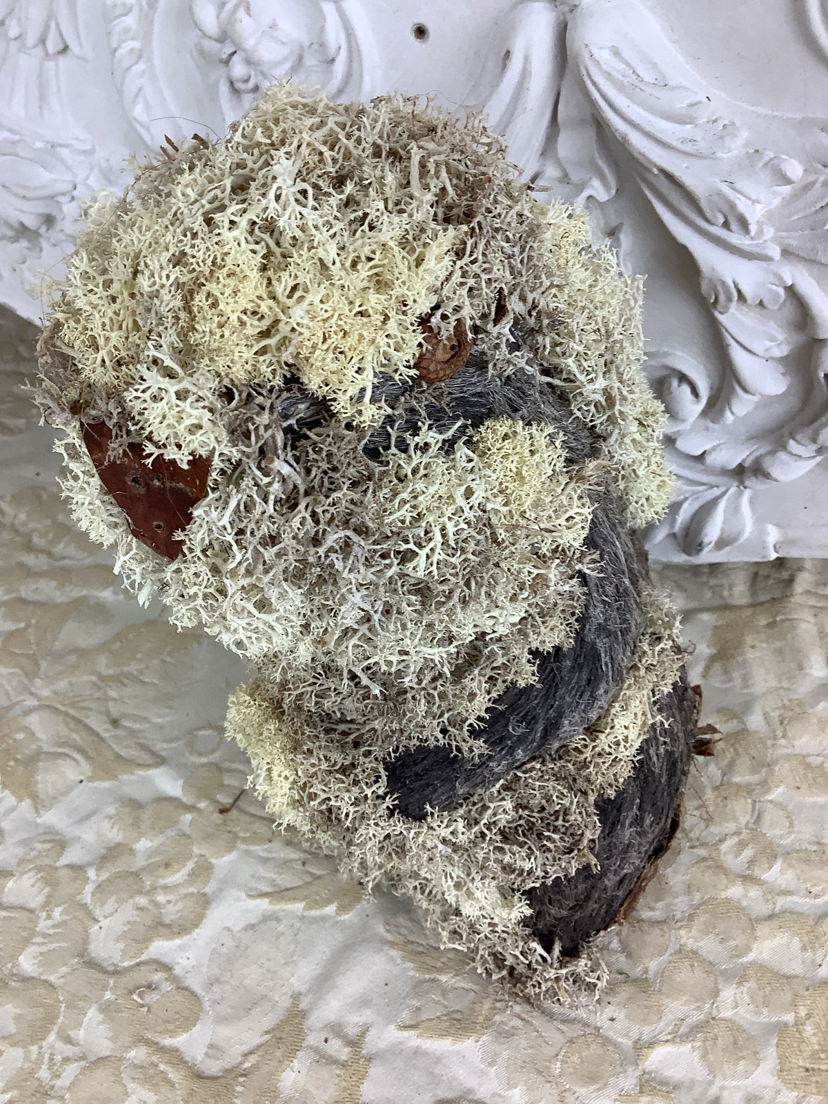 Marmotte décorative artisanale en écorce et mousse d’Islande – REF C11