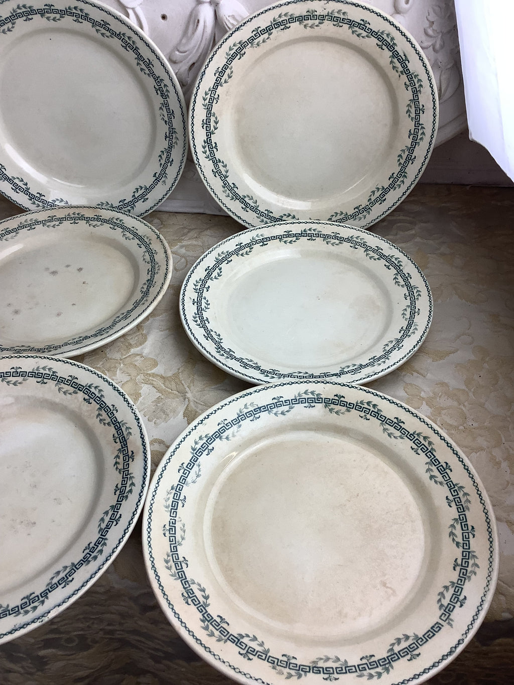 Lot de 6 assiettes plates anciennes Gien modèle Austerlitz – Réf. 8D